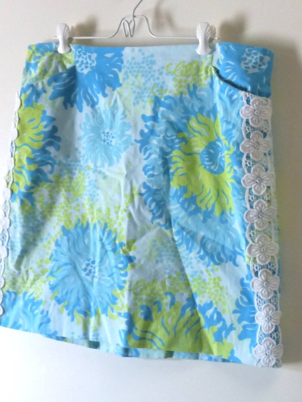 Lilly Pulitzer Originals mini skirt 16 lace floral turquoise yellow aqua